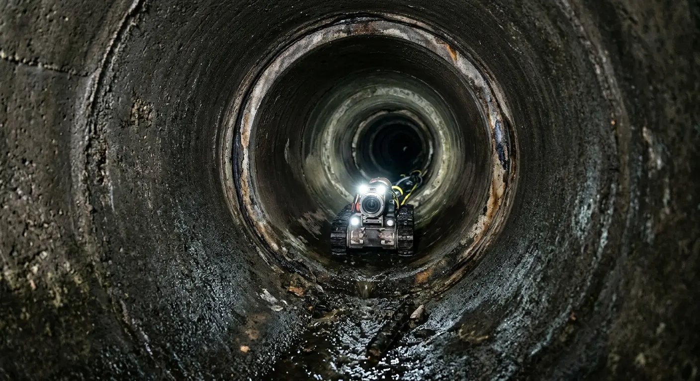 Robotic sewer camera inspecting pipe interior for Sewer Line Repair in Clayton